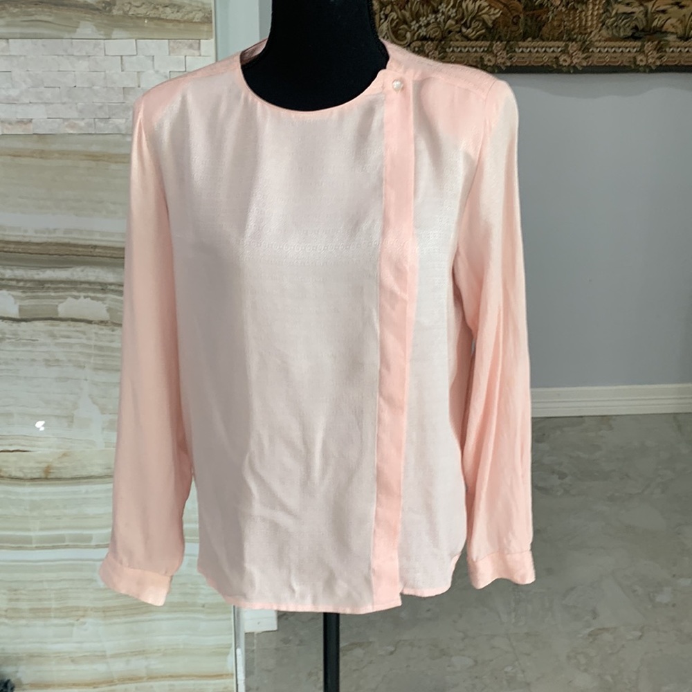 Ann Taylor Silk Vintage Chest Crossover Light Pink Long Sleeve Blouse. Size 4